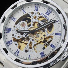 Blue Roman Golden Skeleton Automatic Mens Watch Steel