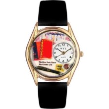 Book Lover Black Leather And Goldtone Watch ...