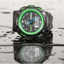 Brand Green Case Waterproof Mens Ladies Sport Led Light Stop Wrist Watch Ff1