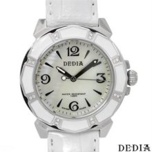 Brand New DEDIA Diamond Stainless Steel and Leather Ladies Watch - white