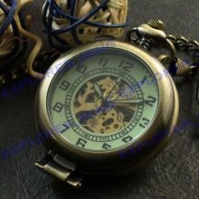 Brass Magnify Open Case Glow In The Dark Hand-winding Mechanical Pocket Watch