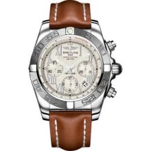 Breitling Chronomat B01 Stainless Steel Satin Bezel AB011011/G676-leather-gold-deployant