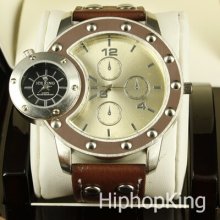 Brown Leather Band Ice Cube Classy Trend Sport Look Designer Dial Hip Hop Watch