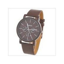 Brown - Men's Quartz Wristwatch with Faux Leather Band