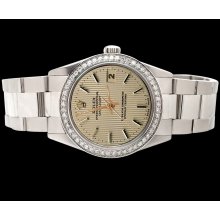 Brown stick dial rolex date just watch diamond bezel SS oyster bracelet - Brown - Metal