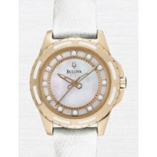 Bulova 12 Diamond Curved Crystal Rose Gold Ladies Watch