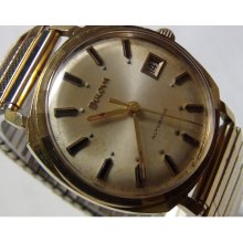 Bulova 1968 Men's Automatic 17Jwl Gold Calendar Fancy Bezel Watch w/ Bracelet