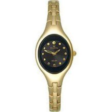 Bulova 97V31 Gold Tone Stainless Steel Oval Shape Quartz Black Di ...