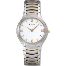 Bulova 98a59 Men's Watch Two Tone Link Bracelet White Dial Quartz