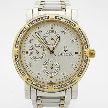 Bulova 98e002 Diamond Bezel Dial Two Tone Stainless Steel Swiss Watch