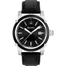 Bulova Black Dial Leather Strap Men's Watch 98b160