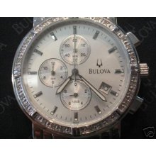 Bulova Japan Men's Watch Chrono Diamond Luxury All Stainless S White