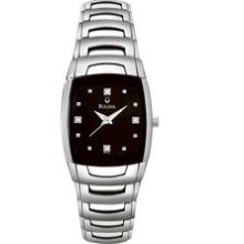 Bulova Ladies` Rectangle Diamond Watch With Black Dial