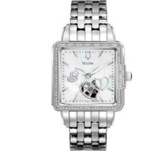 Bulova Ladies` Square Dial Mechanical Watch With Open Heart