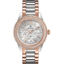 Bulova Ladies Watch Crystal Collection Two Tone Multi Function 98n100