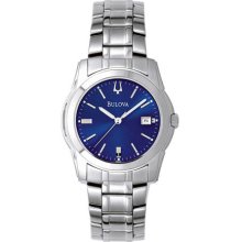 Bulova Men's Blue Silver-Tone Bracelet Watch #96G47