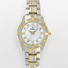 Bulova Stainless Steel Two Tone Crystal And Mother-Of-Pearl Watch -