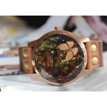 butterfly leather wrist watch,rivet bracelet,leather watch,antique watch,vintage watch ,wrist watch, handmade watch, bracelet,rivet watch