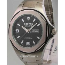 Ca301100ssbk Croton Fashion Day Date Mens Steel Watch