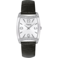 Caravelle By Bulova Silver Tone Crystal Leather Watch - Made With