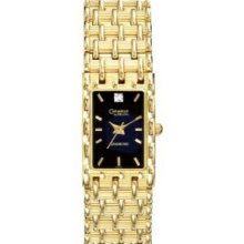 Caravelle Ladies` Gold-tone Black Rectangular Dial Watch W/ 1 Diamond