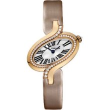 Cartier Delices De Cartier Toile BrossÃ©e Strap Rose Gold Ladies Diamond Watch Silver Face WG800013