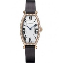 Cartier Tonneau Fabric Strap Rose Gold Diamond Ladies Watch Silver Face WE400331