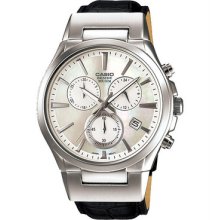 Casio Beside Bem508l-7a Chronograph Leather Band Silver Dial Menâ€™s Dress Watch N