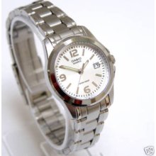 Casio Date Silver Dial Steel Ladies Watch