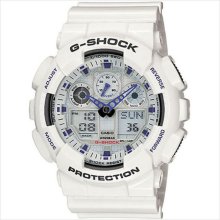 Casio g-shock mens white resin digital & analog chronograph watch ga100a-7a