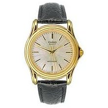 Casio Mtp1096q-7a Men's Leather Strap Fashion Gold Tone Silver Dial Watch