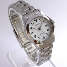 Casio Steel White Dial With Date Ladies Round Watch