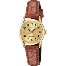 Casio Women's Brown Leather Strap Watch, Champagne Dial, Ltp1094q-9b