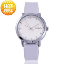 Casual Gorgeous Women Jp Quartz White Pu Leather Clock Analog Hour Wrist Watch