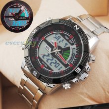 Casual Sport Style Man Fashion Dual Time Wristwatch S-steel Alarm & Chrono