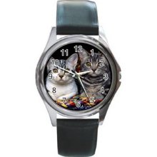 Cat KittenUnisex Silver-Tone Round Metal Watch 06