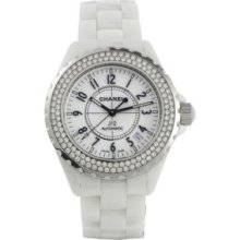 Chanel J12 White Ceramic 38mm Diamond Bezel Quartz Watch - H1969