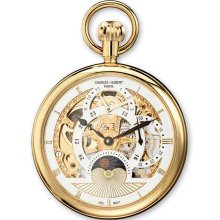 Charles Hubert Gold-plated Stainless Open Face Skeleton Pocket Watch