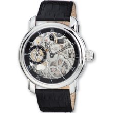 Charles Hubert Mens Leather Band Black Skeleton Dial Watch XWA3267