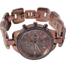 Chocolate Brown Crystal Bezel Geneva Watch Braceletw/ Perfume