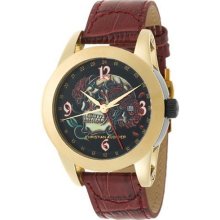 Christian Audigier Crown Of Roses Watch With Red Leather Strap Ete-106