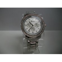 Chronograph Style Elegant Silver Tone Boyfriend Stone Fashion Watch