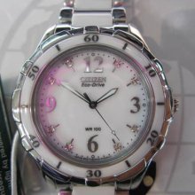 Citizen Eco-drive Lady's Watch Quartz Diamond -ceramic Mop Dial Original Japan