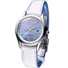 Citizen Lady Eco-drive Sapphire Leather Strap Pearl Dial Watch Ew1780-00a Japan