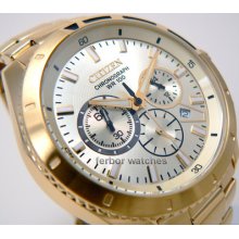 Citizen Men Chronograph Gold Tone Champagne Face 100m An8012-50p