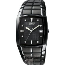 Citizen Mens Calendar Date Eco-Drive Watch w/Black Rectangle Dial & Expansion Band