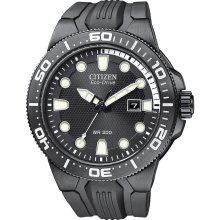 Citizen Mens Eco-Drive Scuba Fin Analog Diver Stainless Watch - Black Rubber Strap - Black Dial - BN0095-08E