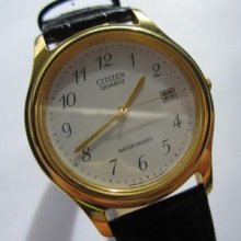 Citizen N.o.s Quartz Watch White Dial & Yellow Hands Runs And Keeps Time