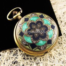 Classic Crystal Inlaid Green And Blue Cover Pocket Watch*gift &