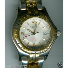 Classic Guess White Dial 2 Tone Ss Watch, 50m Waterproof, Works Greatnice Gift